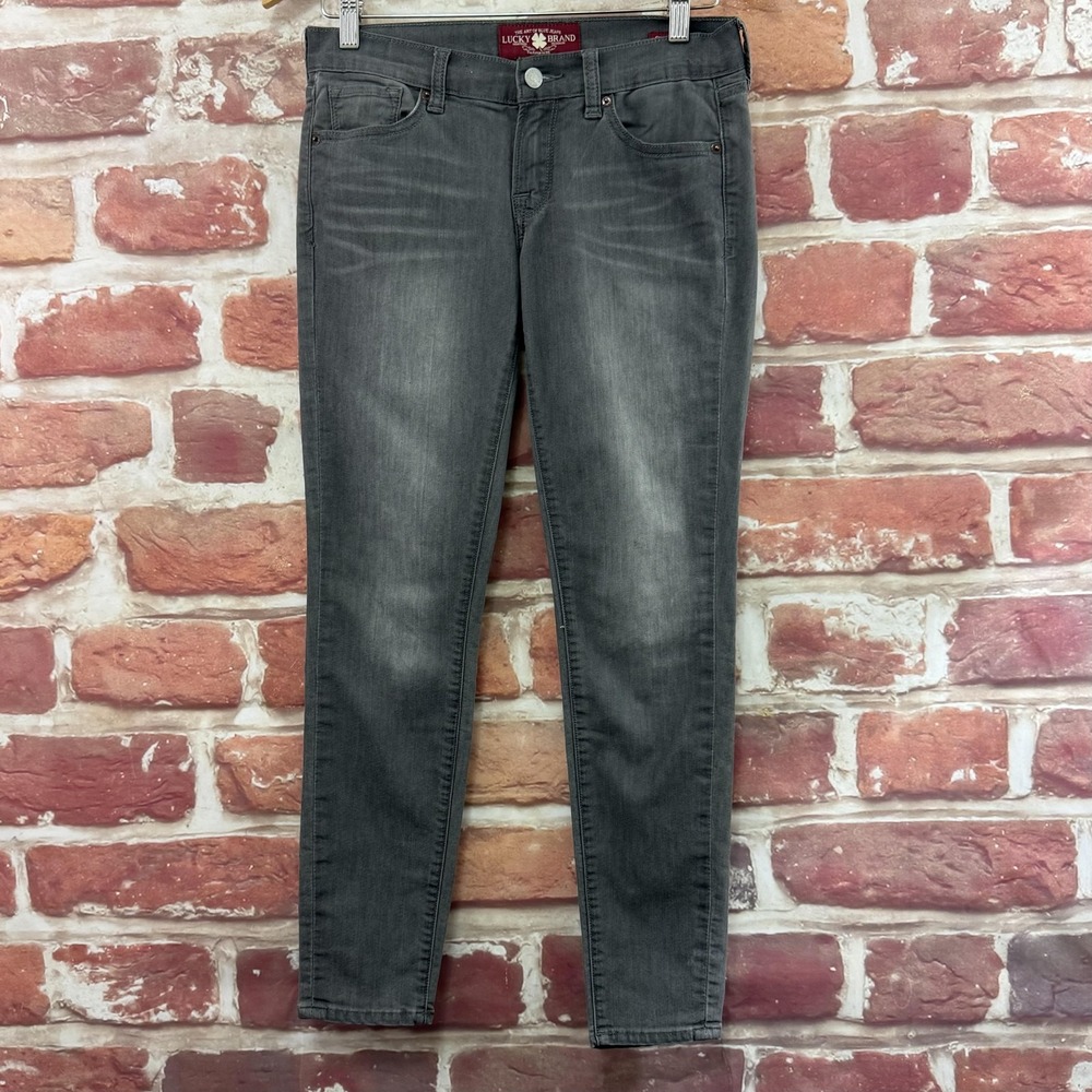 Lucky Brand Charlie Skinny Jeans Women's 2 Gray Faded Worn Look Distressed Pants